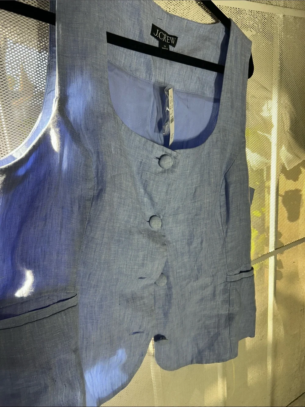 J. Crew Powder Blue Linen Button-Front Vest